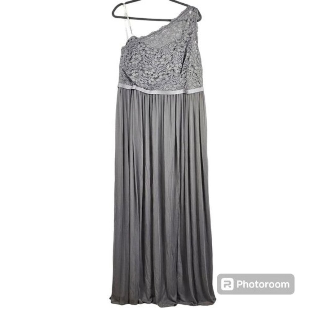 Davids Bridal Long Lace One Shoulder Dress 20‎ Gray Bridesmaid Wedding Formal